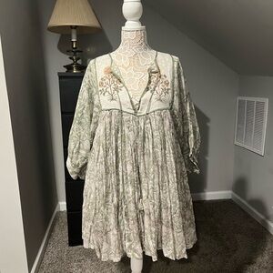 Daughters of India Sage Green Printed Mini Dress size M